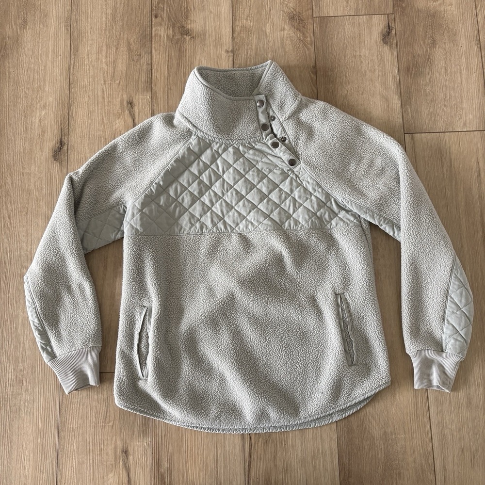 Abercrombie Fitch Fleece Pullover Quilted Snap Neck Mock Neck Light Green Size M